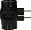 A black electrical adapter with two round pins and one socket. Náhled obrázku produktu