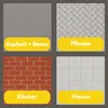 A collage of four different surface materials with labels. Produktbild-Vorschau