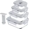 A set of four glass vacuum food storage containers with gray lids and a vacuum pump, stacked on a white background. Anteprima dell’immagine prodotto