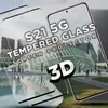 Two screen protectors for a Samsung Galaxy S21 5G are shown in front of a modern building with a reflective pool. Produktbild-Vorschau