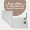 A white microfiber mop pad is shown partially folded, with a brown circular overlay containing German text and an arrow pointing to the mop pad. Produktbild-Vorschau