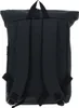 The back view of a black roll-top rucksack is shown against a white background. Produktbild-Vorschau