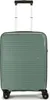 A studio shot of a green American Tourister suitcase.