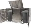 A stainless steel trash can enclosure with three compartments, two of which contain gray trash bins. Anteprima dell’immagine prodotto