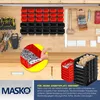 A workshop wall with various tools and storage bins. Produktbild-Vorschau