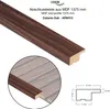 A close-up view of an MDF end profile strip with a wood grain pattern, along with a diagram showing its dimensions. Produktbild-Vorschau