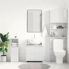 A clean, modern bathroom setting with a white sink, toilet, and storage units. Voir les images du produit