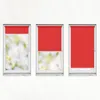 Three windows with red roller blinds, each showing a different level of coverage. Produktbild-Vorschau