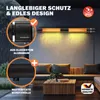 An outdoor patio scene with a wall-mounted heater above a sofa and coffee table. Produktbild-Vorschau