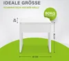 A white stool with dimensions indicated by graphic overlays. Náhľad obrázku produktu