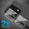 Two camera lens protectors are shown in front of a smartphone's camera module. Produktbild-Vorschau