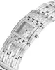 A close-up, angled view of a silver Guess watch with diamond-like embellishments. Produktbild-Vorschau