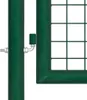 A close-up view of a green metal garden gate hinge mechanism attached to a gate post. Produktbild-Vorschau