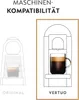 Diagrams comparing two Nespresso machine systems, Original and Vertuo, with coffee in cups. Produktbild-Vorschau
