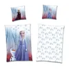 A collage of four images showing Frozen-themed bedding items, including pillowcases and a duvet cover, featuring characters Anna, Elsa, and Olaf. Produktbild-Vorschau