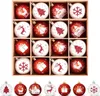 A set of 16 red and white Christmas ornaments in a wooden box, with a row of individual ornaments below. Náhled obrázku produktu