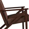 A close-up side view of a dark brown leather armchair with a wooden frame. Produktbild-Vorschau