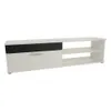 A modern, long, low media console with one black drawer and white shelving. Náhled obrázku produktu