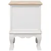A white wooden nightstand with a light wood top, shown from the front on a white background. Produktbild-Vorschau