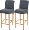 Two dark gray upholstered bar stools with light wooden legs are shown against a white background. Voir les images du produit