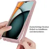 Hands are shown assembling a pink phone case around a smartphone. Produktbild-Vorschau
