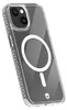 A clear, studio shot of a transparent phone case with a white MagSafe ring on a white background. Podgląd zdjęcia produktu