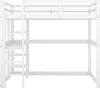 A white wooden loft bed with a ladder and desk. Produktbild-Vorschau