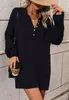 ASKSA Damen Strickkleid Revers Knoepfen Einfarbig Geripptes Produktbild-Vorschau 3