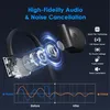 An exploded view of a black earbud with sound waves and feature callouts, along with a graph showing noise reduction. Produktbild-Vorschau