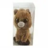 A small, brown, plush toy animal sitting inside a clear plastic box. Produktbild-Vorschau