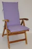 A high-quality image of a purple cushion on a wooden garden chair against a white background. Produktbild-Vorschau