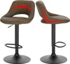 Two brown bar stools are shown from different angles against a white background. Red highlights emphasize the ergonomic design of the seats. Produktbild-Vorschau