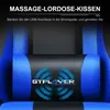 Close-up of a blue and black massage pillow with a logo and text. Produktbild-Vorschau