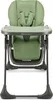 A green high chair with a tray and safety straps, shown from the front on a white background. Produktbild-Vorschau