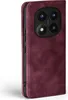 A close-up side view of a burgundy flip phone case for a Xiaomi Redmi Note 14 Pro 5G / Pro+ 5G. Produktbild-Vorschau