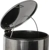 A close-up view of the top of a stainless steel pedal bin, with the lid open. Produktbild-Vorschau