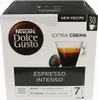 A box of Nescafé Dolce Gusto Espresso Intenso coffee capsules. Voir les images du produit