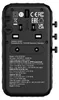 The back of a black universal travel adapter with various ports and labels. Anteprima dell’immagine prodotto