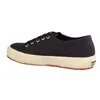 A side view of a navy blue Superga sneaker with a white sole and brown outsole, set against a white background. Produktbild-Vorschau