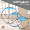 Three hula hoops of different sizes are displayed on a wooden floor in front of a window. Produktbild-Vorschau