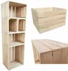 A collage of wooden crates, showing a stacked shelving unit and close-ups of individual crates. Produktbild-Vorschau