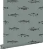ESTAhome tapety peří kresba ryby šedé zelené a černé 53 cm Náhled obrázku produktu 1