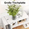 A white TV stand with decorative items and text overlays indicating dimensions. Náhled obrázku produktu