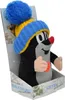 A plush toy mole wearing a knitted hat, presented in its retail packaging. Produktbild-Vorschau