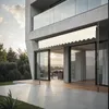 A modern house with a patio and an awning extended over sliding glass doors. Náhled obrázku produktu