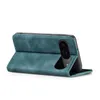 A teal flip case for a smartphone is shown from a side angle, with the phone partially inserted. Produktbild-Vorschau