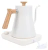 A white electric gooseneck kettle with a wooden handle and lid sits on its charging base. Náhľad obrázku produktu