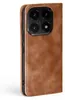 A close-up side view of a brown leather flip phone case for a Xiaomi 15T. Produktbild-Vorschau