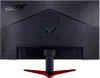 The back of a black computer monitor with a red stand. Produktbild-Vorschau