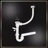 A white sink siphon and drain assembly is shown against a black background. Produktbild-Vorschau